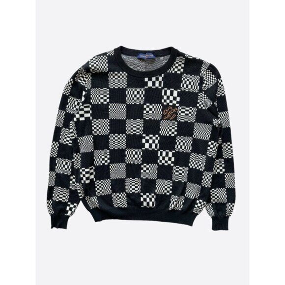 Louis Vuitton Black & White Distorted Damier Sweater - Picture 1 of 12